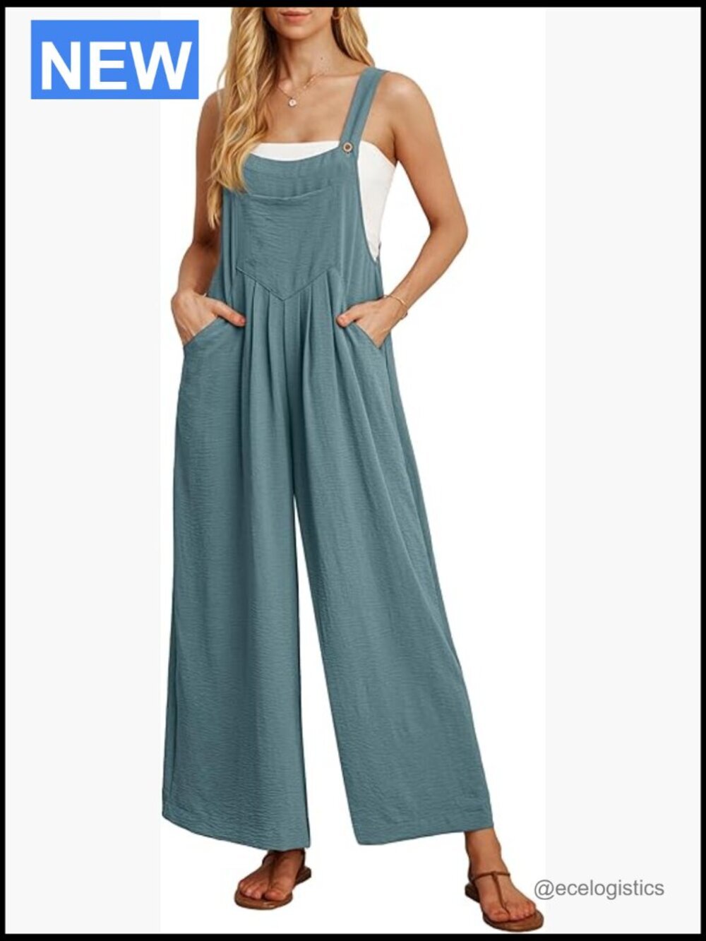 Women's Boho Wide Leg Overalls Jumpsuit with Pockets Romper